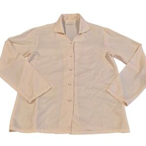 Sybil Cream Textured Jacquard Button Down Long Sleeve Blouse Top Large